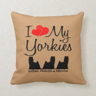 Custom I Love My Three Yorkies Throw Pillow