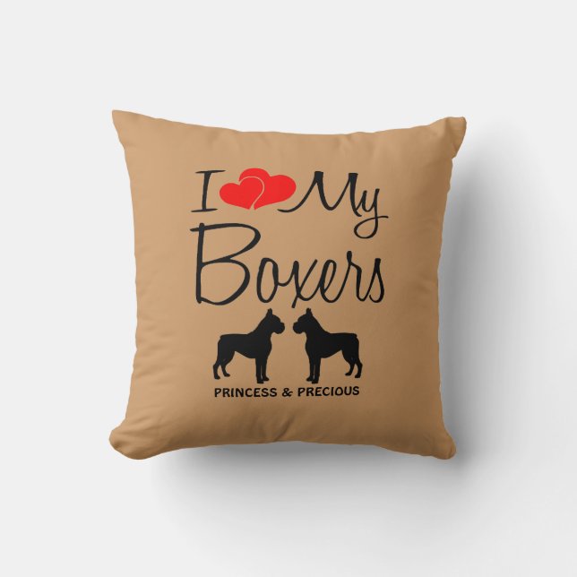 Custom I Love My Two Boxers Throw Pillow (Front)