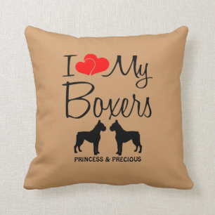 Custom I Love My Two Boxers Throw Pillow