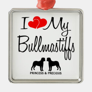 Custom I Love My Two Bullmastiffs Metal Ornament