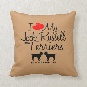 Custom I Love My Two Jack Russell Terriers Throw Pillow