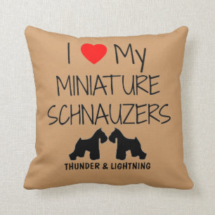 Custom I Love My Two Miniature Schnauzers Throw Pillow
