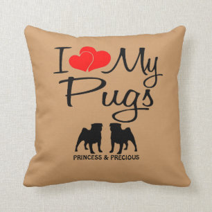 Custom I Love My Two Pugs Throw Pillow