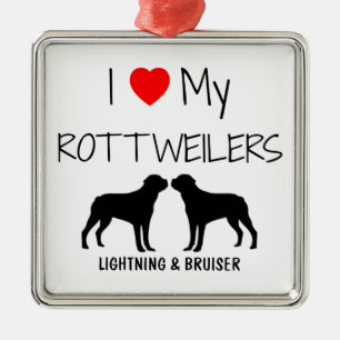 Custom I Love My Two Rottweilers Metal Ornament
