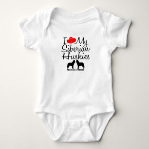 Custom I Love My Two Siberian Huskies Baby Bodysuit
