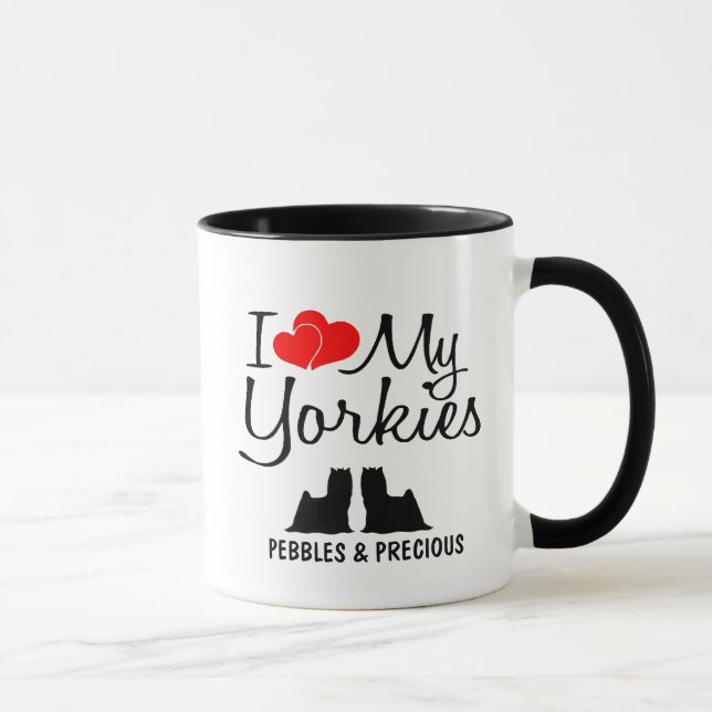 Custom I Love My Two Yorkies Mug (Right)