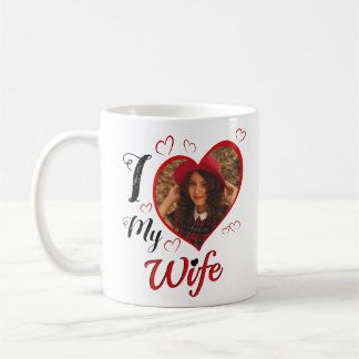 Custom I Love My Wife Calligraphy Heart Photo Coffee Mug