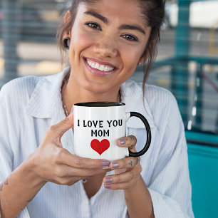 Custom I Love You Mom Text Cute Red Heart Mug