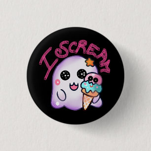 Custom "I Scream" Ghost with Ice Cream Cone Art 1 Inch Round Button