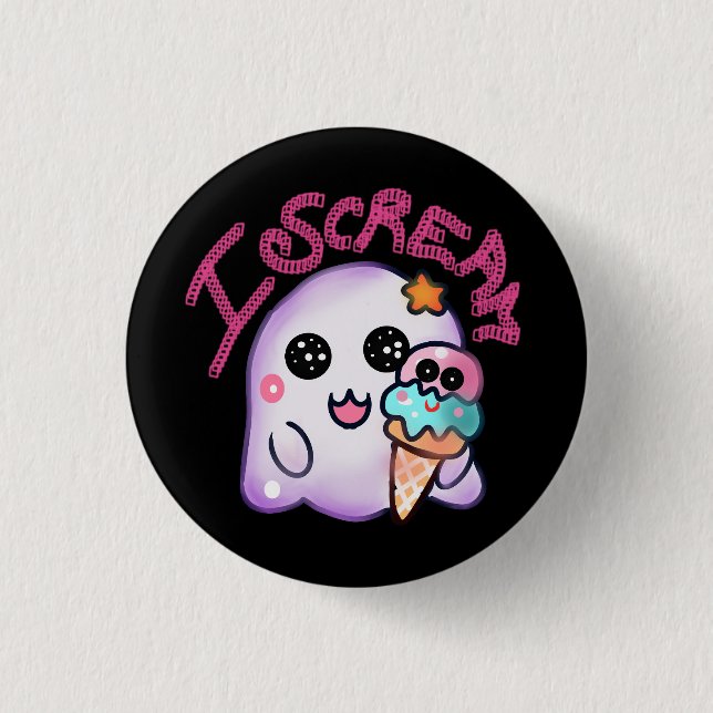 Custom "I Scream" Ghost with Ice Cream Cone Art 1 Inch Round Button (Front)