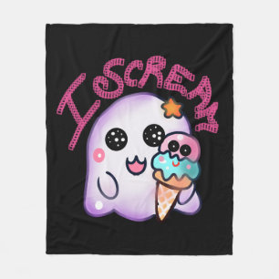 Custom "I Scream" Ghost with Ice Cream Cone Art Fleece Blanket