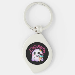 Custom "I Scream" Ghost with Ice Cream Cone Art Keychain