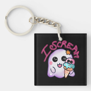 Custom "I Scream" Ghost with Ice Cream Cone Art Keychain