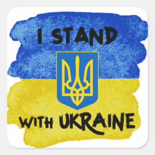 Custom I STAND WITH UKRAINE support Ukrainian Flag Square Sticker