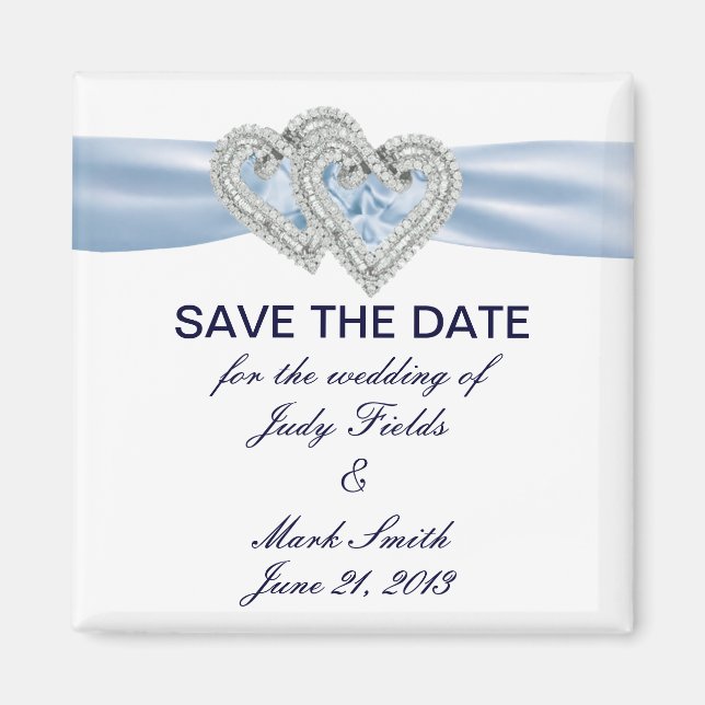 Custom Ice Blue Hearts Save The Date Magnet (Front)