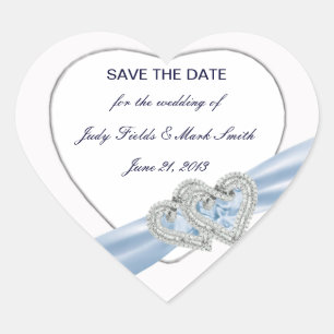 Custom Ice Blue Hearts Save The Date Stickers