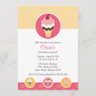 Custom Ice Cream Cone Birthday Party Invitations
