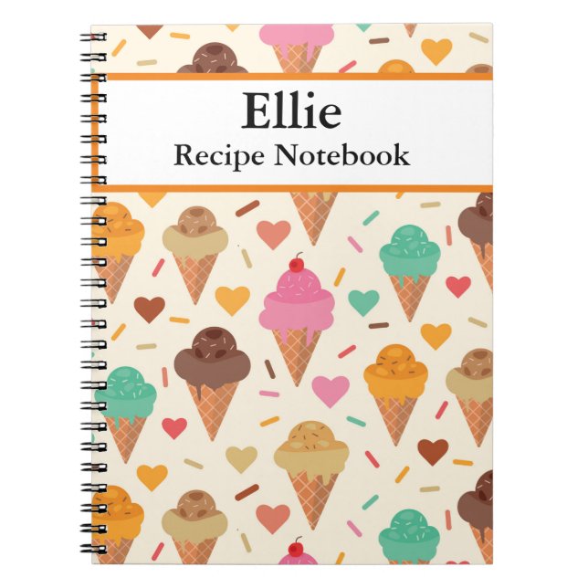 Custom Ice Cream Cone  pattern Recipe  Notebook (Front)