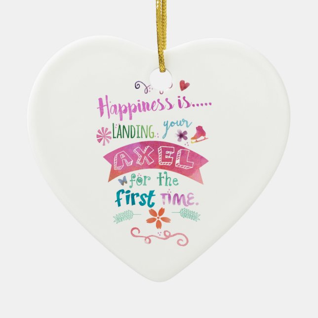 Custom Ice Figure Skating Giftware Happiness Skate Ceramic Ornament (Front)