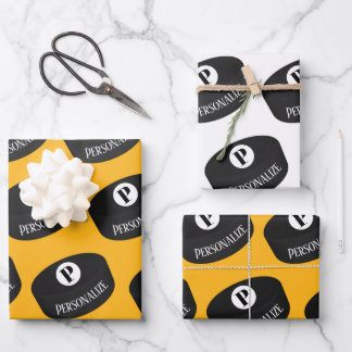Custom Ice Hockey Name Monogram Puck Wrapping Paper Sheet