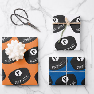 Custom Ice Hockey Name Monogram Puck Wrapping Paper Sheet