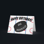 Custom Ice Hockey Personalized Age Name Birthday Card<br><div class="desc">Custom ice hockey puck birthday card.  Editable so that you can add name.  Other sports and colours are available.</div>