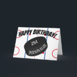 Custom Ice Hockey Personalized Age Name Birthday Card<br><div class="desc">Custom ice hockey puck birthday card.  Editable so that you can add name.  Other sports and colours are available.</div>