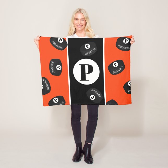 Custom Ice Hockey Puck Name Initial Monogram Fleece Blanket (In Situ)