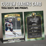 Custom Ice Hockey Trading Card Green Gold Stadium<br><div class="desc">Score big with this custom ice hockey trading card featuring a bold green and gold stadium design! Perfect for young athletes, sports teams, or hockey fans, this editable trading card template lets you customize player stats, team name, and photo for a professional, collectable look. Whether for end-of-season gifts, team keepsakes,...</div>