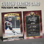 Custom Ice Hockey Trading Card Red Gold Stadium<br><div class="desc">Score big with this custom ice hockey trading card featuring a bold red and gold stadium design! Perfect for young athletes, sports teams, or hockey fans, this editable trading card template lets you customize player stats, team name, and photo for a professional, collectable look. Whether for end-of-season gifts, team keepsakes,...</div>