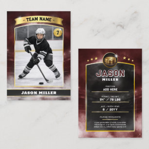 Custom Ice Hockey Trading Card, Red Gold Stadium Calling Card