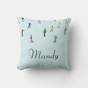 Custom Ice Skaters On Lake │ ice skating Girl Name Throw Pillow