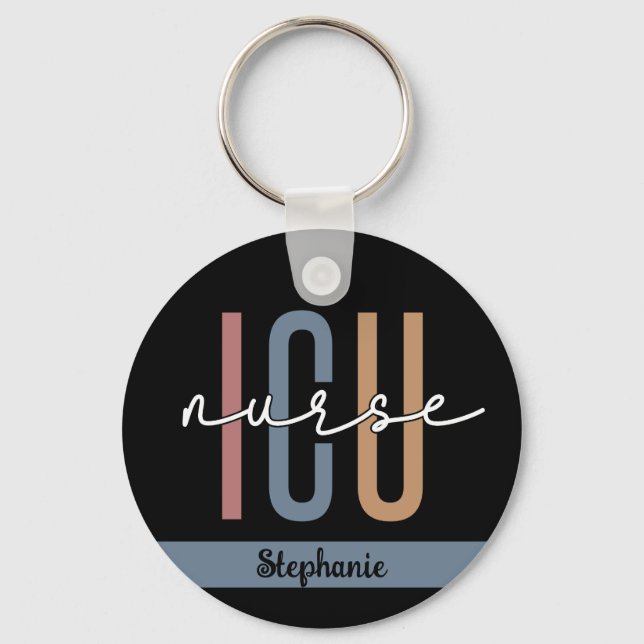Custom ICU Nurse Intensive care Unit nursing Gifts Keychain (Front)