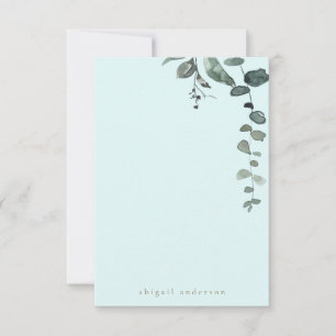  Custom Icy Blue Botanical Foliage Bride Blank Thank You Card