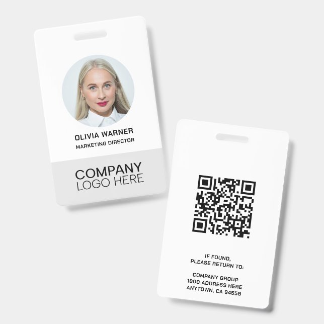 Custom ID Employee Photo QR CODE LOGO GRAY Badge (Front & Back)