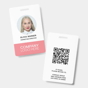 Custom ID Employee Photo QR CODE LOGO PINK Badge