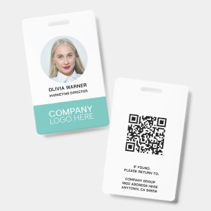 Custom ID Employee Photo QR CODE LOGO TEAL Badge