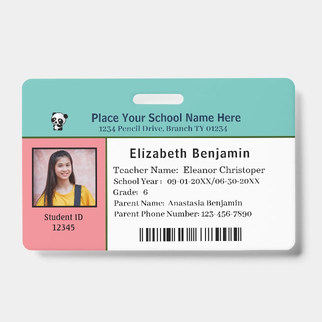 Custom ID Identification Card Child Boy Girl Badge (Front)