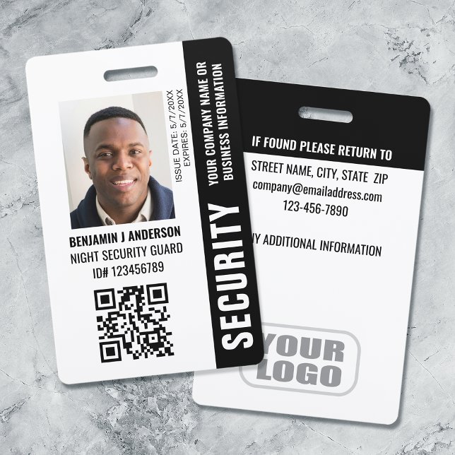 Custom ID Security Guard QR Code Photo Name Black Badge (Creator Uploaded)