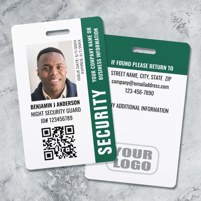 Custom ID Security Guard QR Code Photo Name Green Badge (Creator Uploaded)