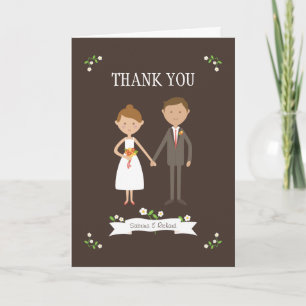 Custom Illustrated Cartoon Couple Portrait Wedding Thank You Card