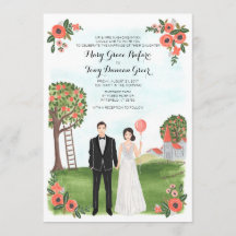 Custom Illustrated Couple Portrait Farm Wedding