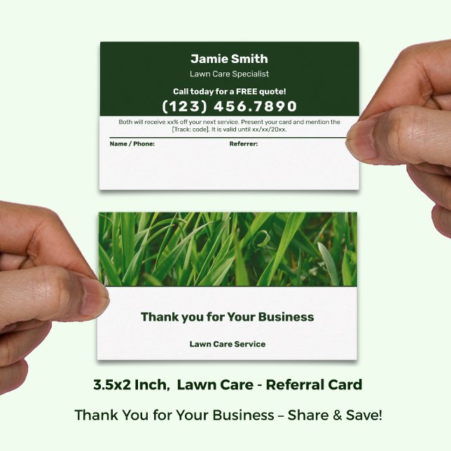 Custom Image Lawn Care Service Thank You  Referral Card (Custom Image Lawn Care Service Thank You Referral Card, Text Only; Size: 3.5x2 Inch)