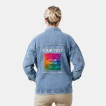 Custom Image Photo Logo Text Name Template Womens Denim Jacket<br><div class="desc">Customizable Image Photo Logo Text Name Modern Elegant Template Womens Blue Denim Jacket.</div>