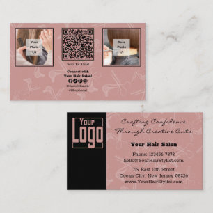 Custom Image Pink Hair Salon QR Code Social  Business Card