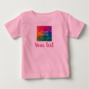 Custom Image & Script Text Pink Template Trendy Baby T-Shirt