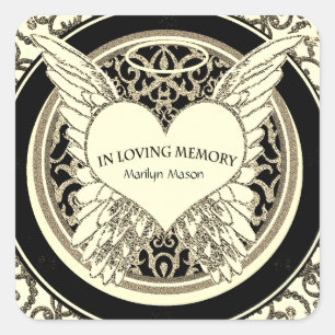Custom In Loving Memory Angel Wings Gold Square Sticker
