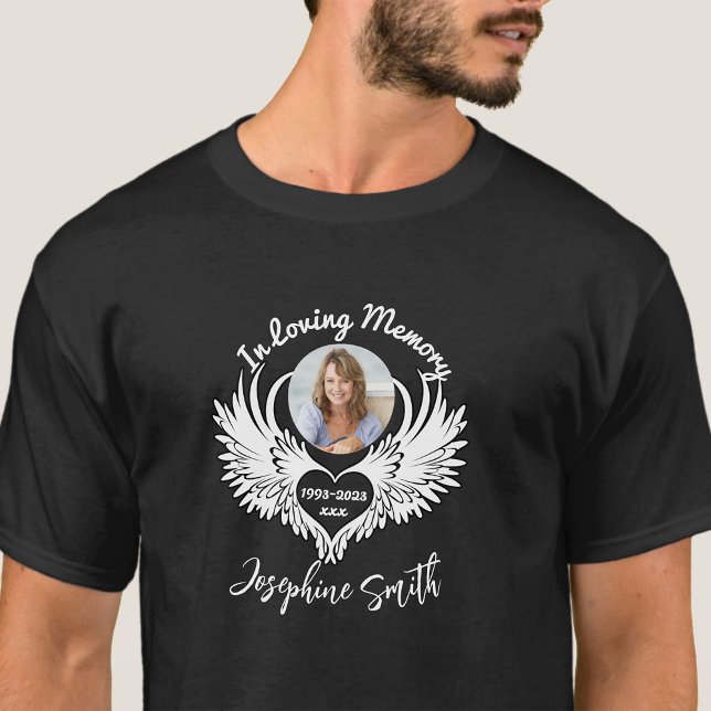 Custom In Loving Memory Angel Wings Photo T-Shirt (Creator Uploaded)