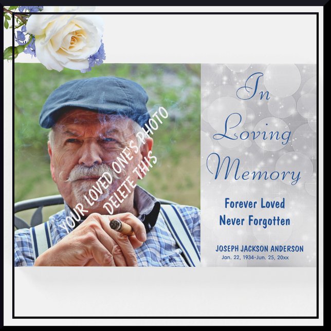 Custom In Loving Memory Silver Blue Photo Memorial Guest Book (Creator Uploaded)
