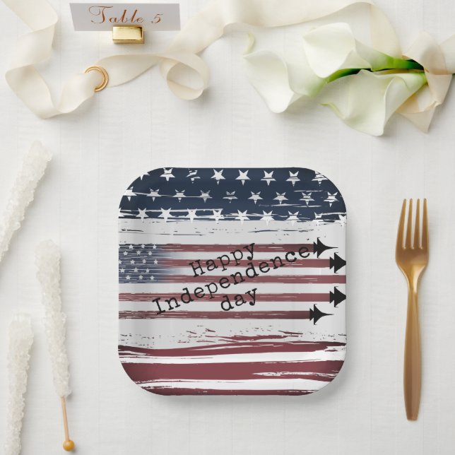 custom Independence day airplane flag paper plates (Wedding)